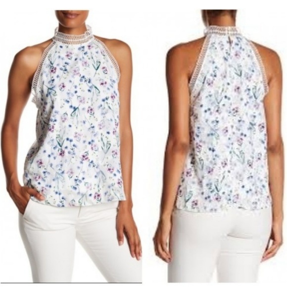 T Tahari Womens Donna Floral Print Embroidered Top - Picture 1 of 8